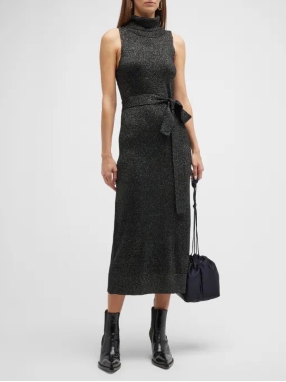 PAIGE Zoelle Sleeveless Turtleneck Midi Dress in Black/Gunmetal